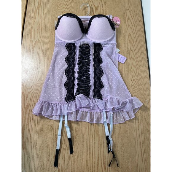 New Women’s Vintage Playboy Lacey Lingerie Dress With Garters & Thong Set Medium